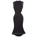 Kate Kasin Ärmelloses Polyester und Spandex High Neck Hüften-Wrapped Bodycon Bleistift Meerjungfrau Schwarzes Kleid KK000680-1